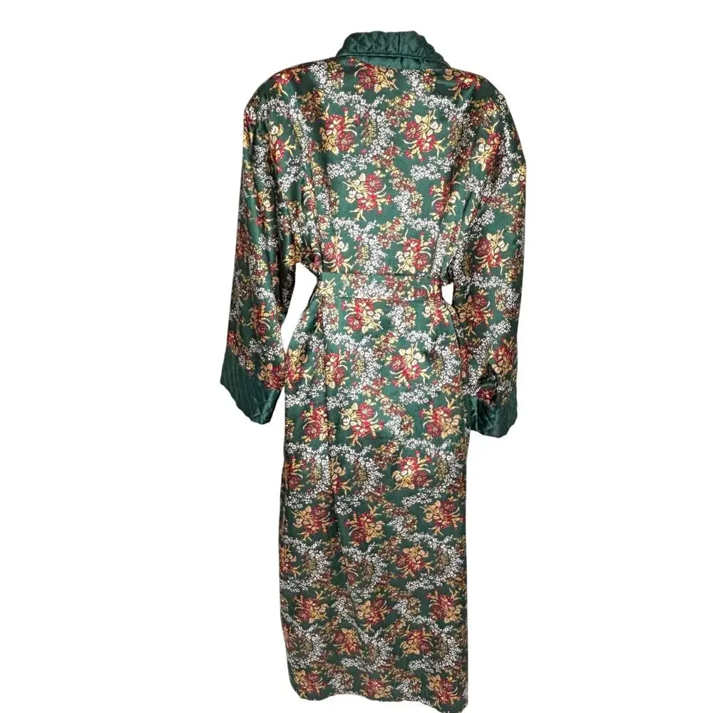 Victorias Secret Vintage Gold Label Long Belted Floral Robe Quilted Collar M/L